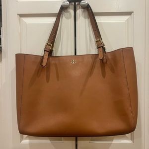 Tory Burch Buckle Brown Saffiano Tote